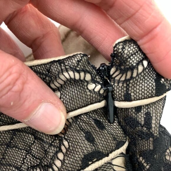 Marciano Vintage Babydoll Mini Party Black Lace with Beige Underlay Dress - Picture 5 of 7